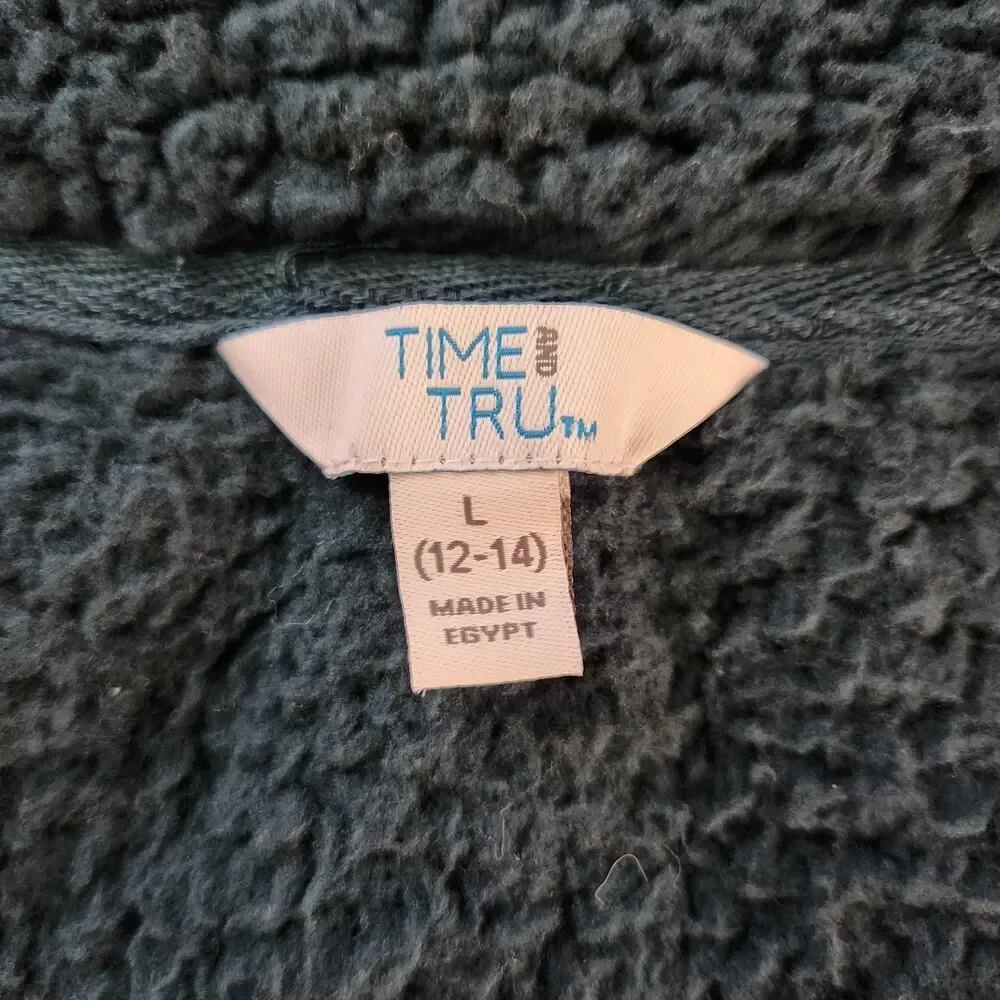 Time & Tru Sweater Vest Zip Front Women's Large Green Pockets Warm Light Weight